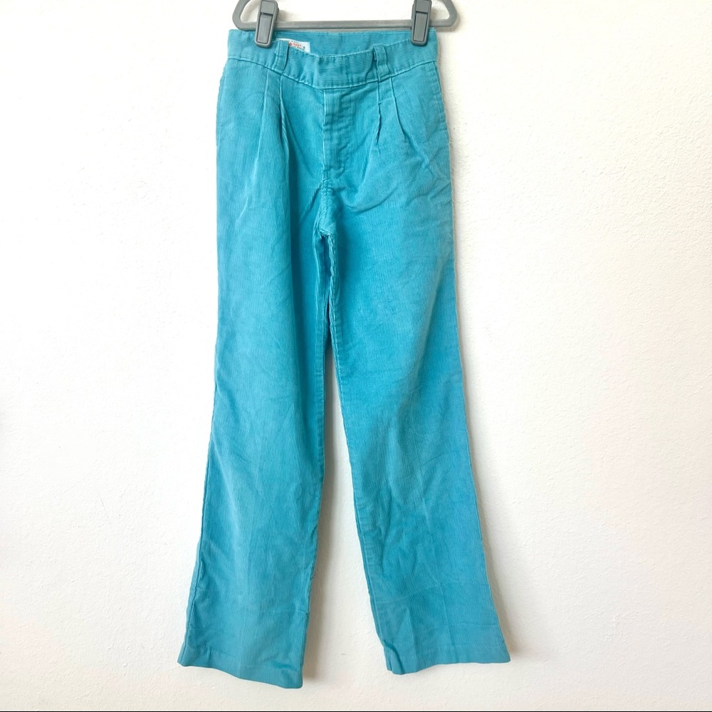 Vintage blue corduroy straight leg pants with pleats